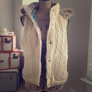 Cream cableknit vest with removable hood